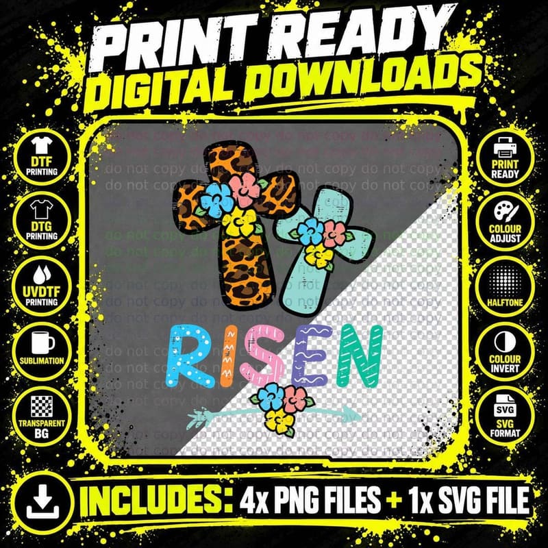 Easter Risen Jesus Cross Christian Women Girls Kids Png SVG Digital Bundle