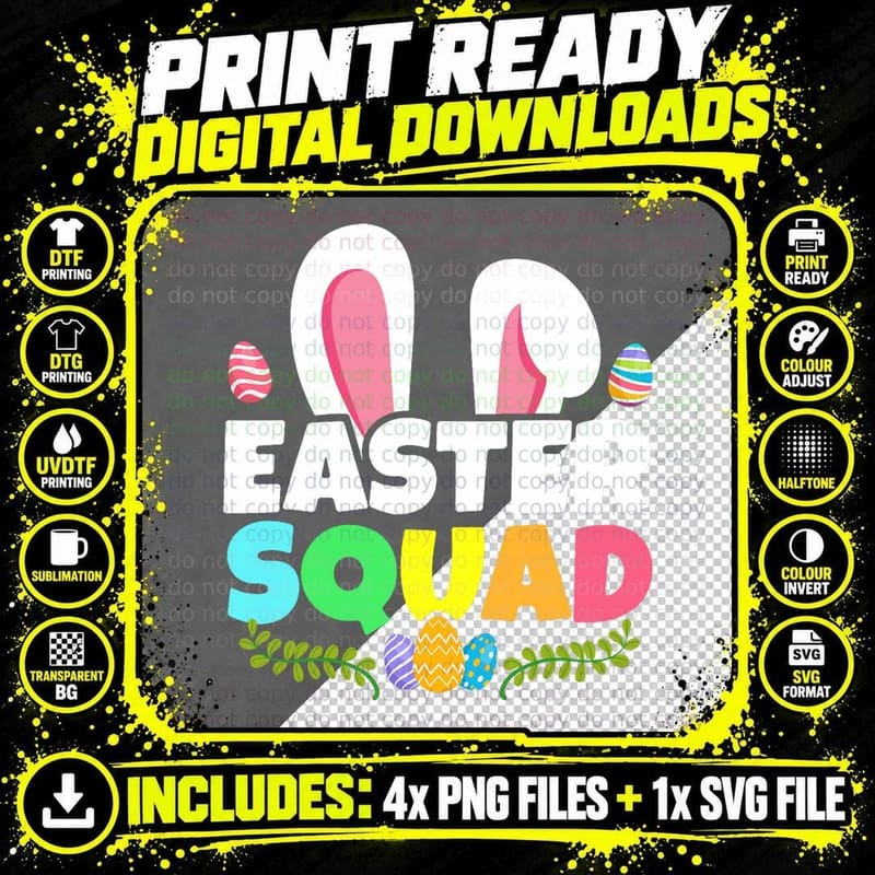 Easter Squad Family Matching Bunny Ears Egg Hunting Png SVG Digital Bundle