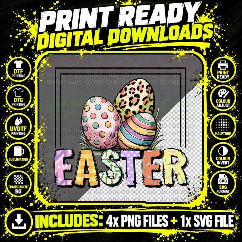 Easter T-Shirt, Colorful Easter Eggs in a Basket Graphic Png SVG Digital Bundle