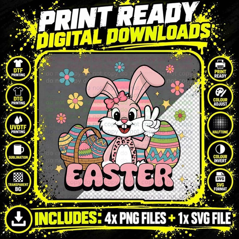 Easter T-Shirt, Easter Bunny Holding Eggs with Graphic Png SVG Digital Bundle