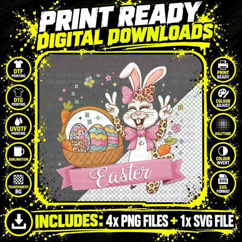 Easter T-Shirt, Easter Bunny Peace Sign with Eggs Png SVG Digital Bundle
