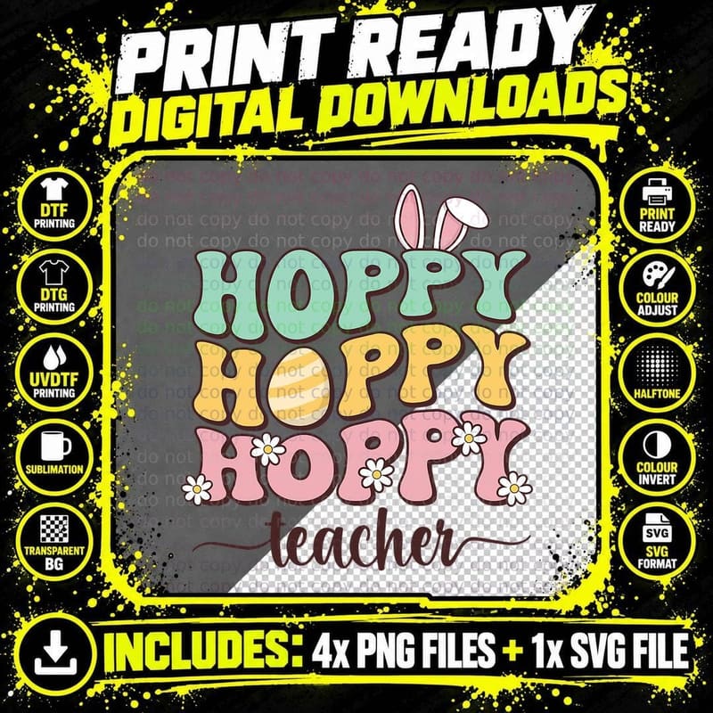 Easter Teacher Bunny Happy Easter Egg Retro Teacher Png SVG Digital Bundle