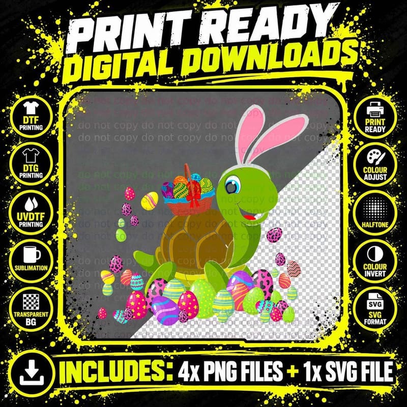 Easter Turtle Lover Bunny Turtle Holding Easter Egg Png SVG Digital Bundle