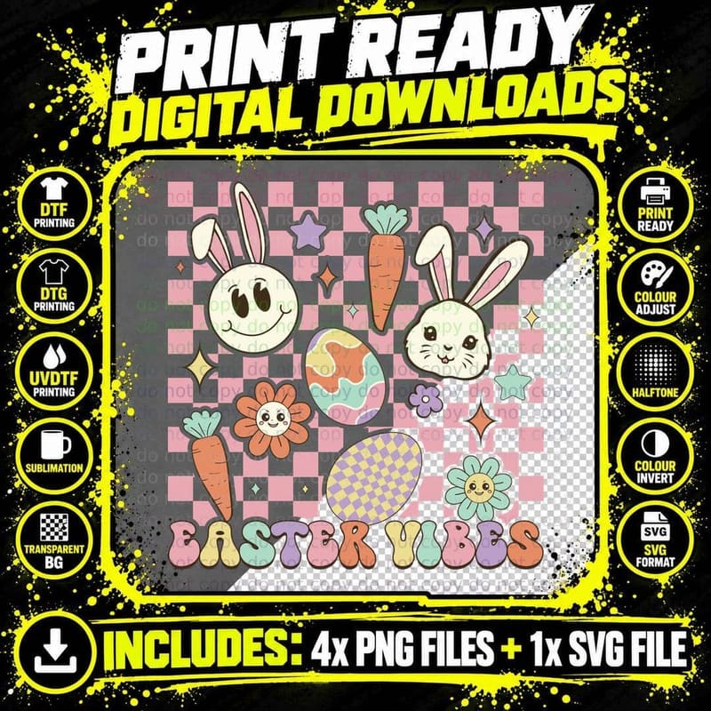 Easter Vibes Easter T-Shirt, Easter-Themed Illustration Png SVG Digital Bundle