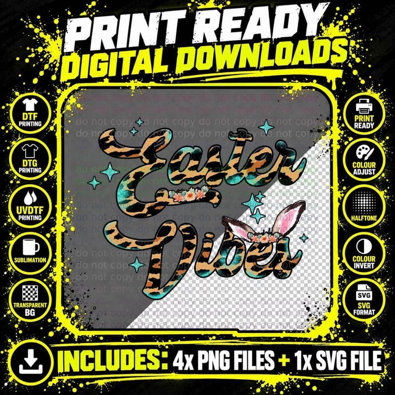 Easter Vibes Easter T-Shirt, Leopard Print Easter Vibes Png SVG Digital Bundle