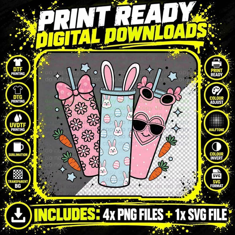 Easter-Themed Drinks with Bunnies and Carrots Easter Png SVG Digital Bundle