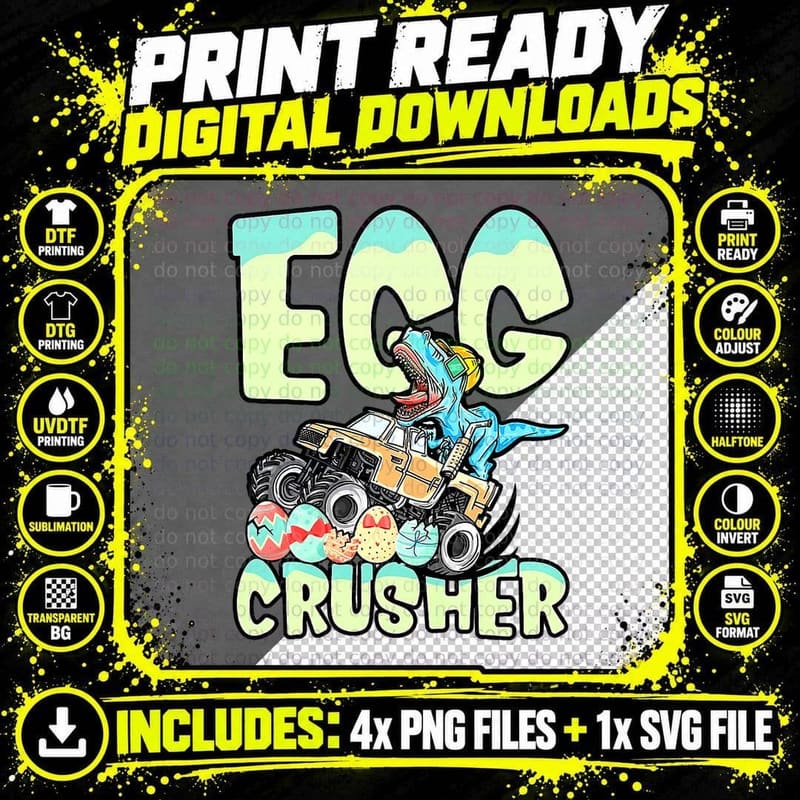 Egg Crusher Trex Dino Monster Truck Easter Boys Kids Png SVG Digital Bundle