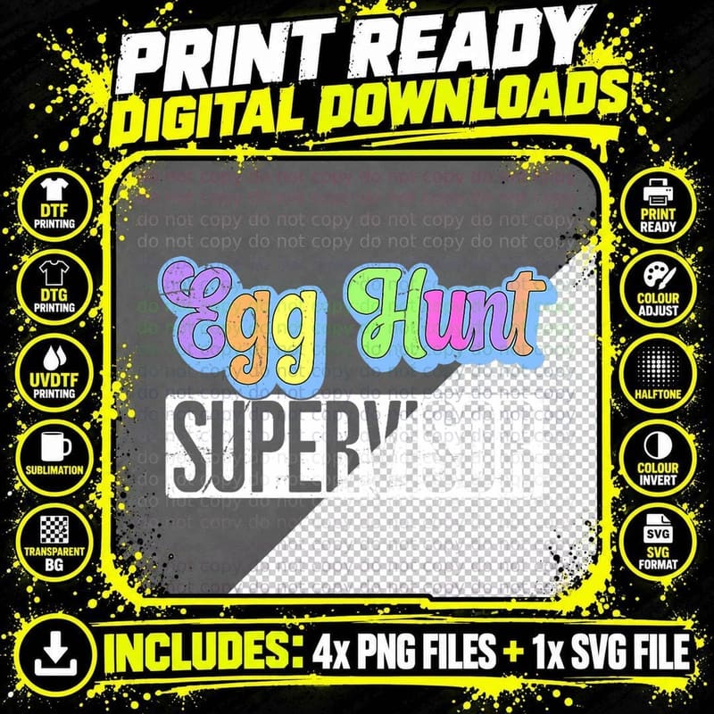 Egg Hunt Supervisor - Egg Hunting Squad Kids Easter Png SVG Digital Bundle