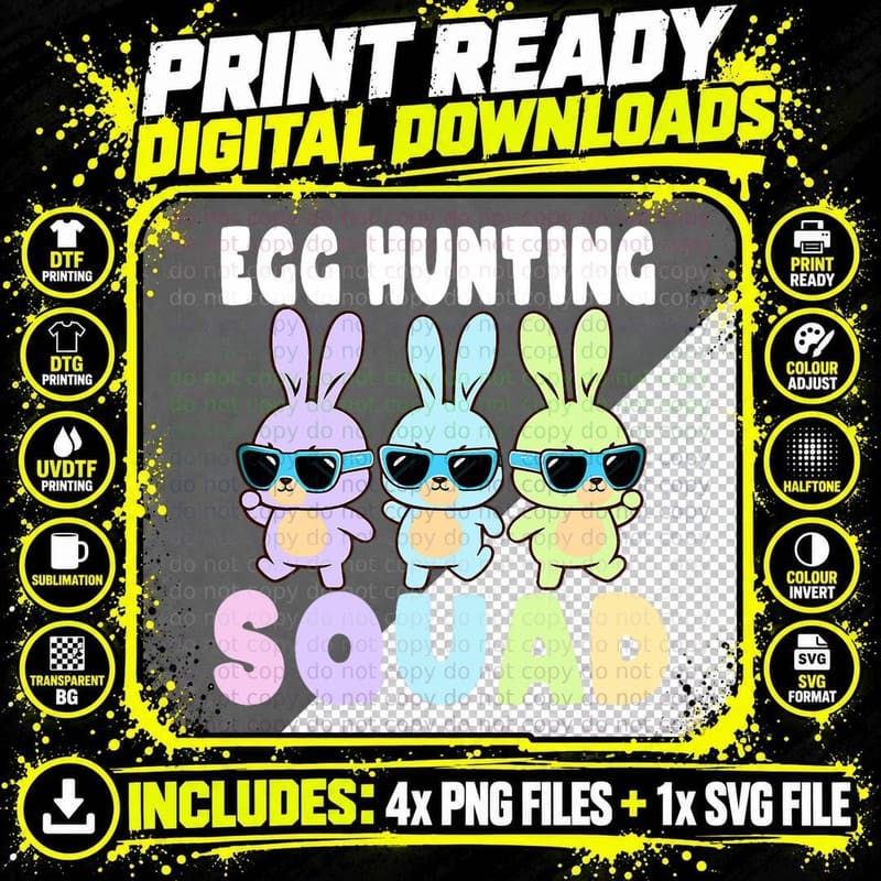 Egg Hunting Squad Funny Easter Bunnies Egg Hunt, Bunny Png SVG Digital Bundle