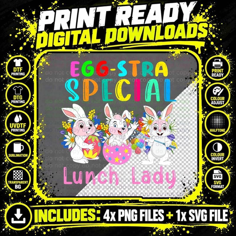 Egg-Stra Special Lunch Lady Cute Extra Easter Eggs Png SVG Digital Bundle