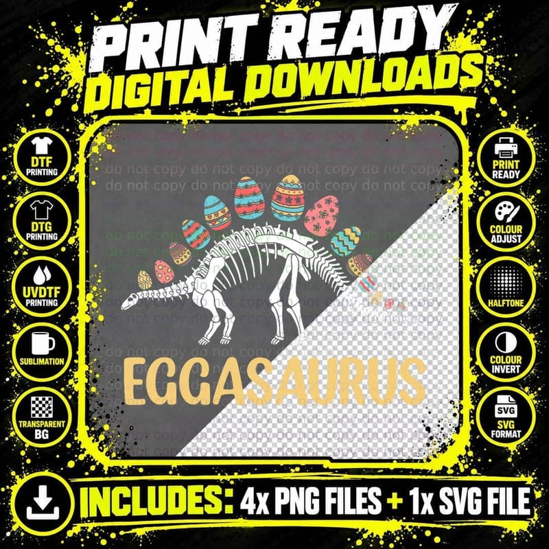 Eggasaurus Easter Eggs T-Shirt, Easter Themed Png SVG Digital Bundle