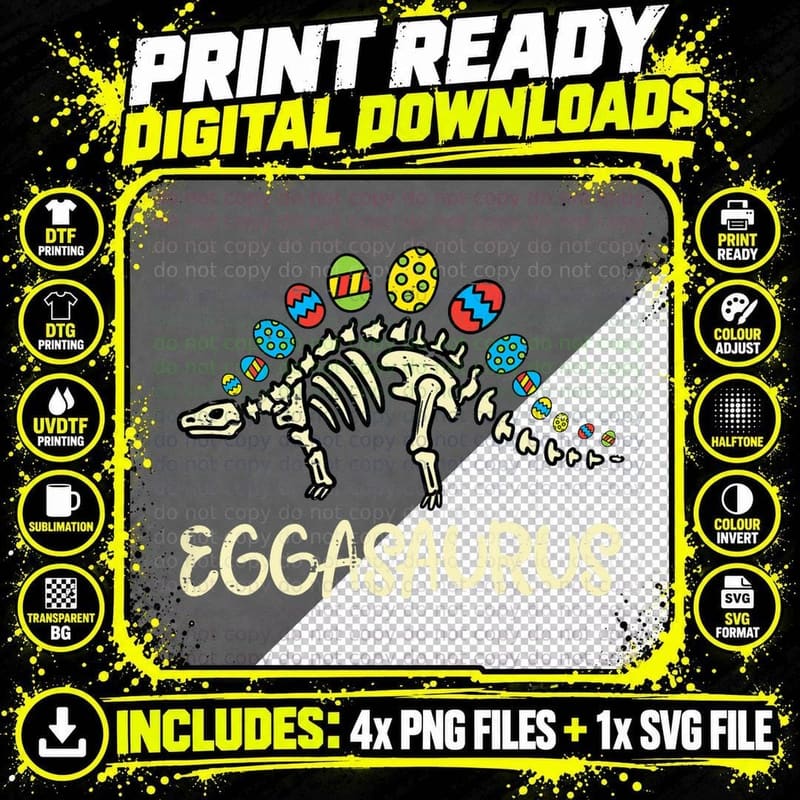 Eggasaurus Easter T-Shirt, Kids Dinosaur Print Png SVG Digital Bundle