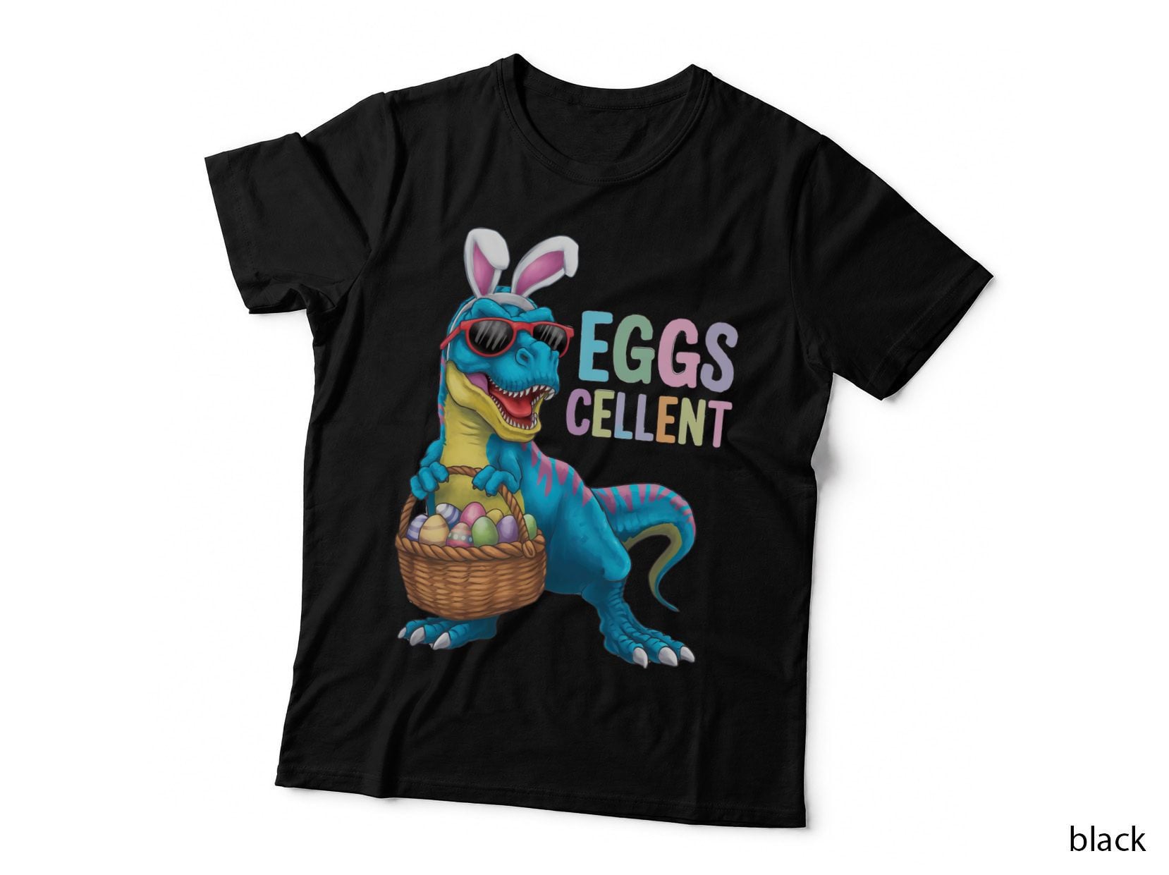 Eggs Cellent Easter T-Shirt, Dinosaur Wearing Bunny Ears with Graphic Tee