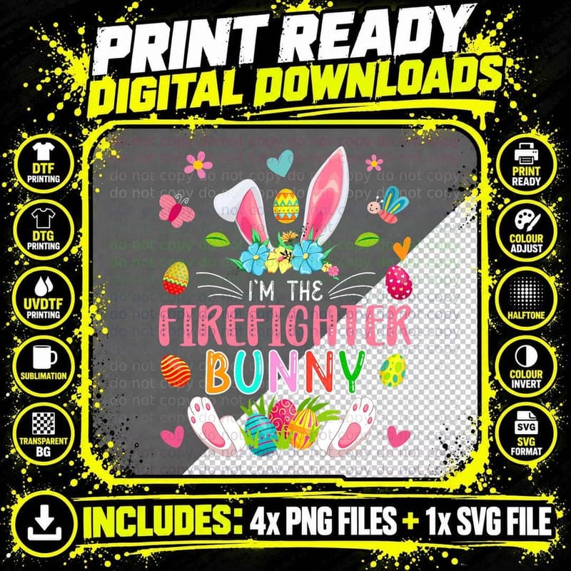 Firefighter Bunny Easter T-Shirt, Easter Bunny Costume Png SVG Digital Bundle
