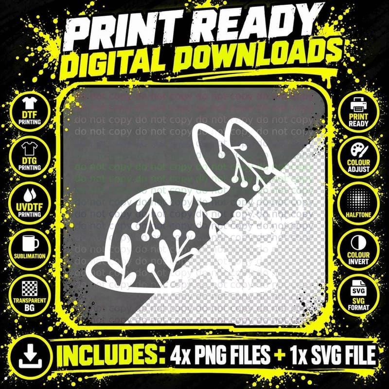 Floral Bunny Silhouette Easter T-Shirt Png SVG Digital Bundle