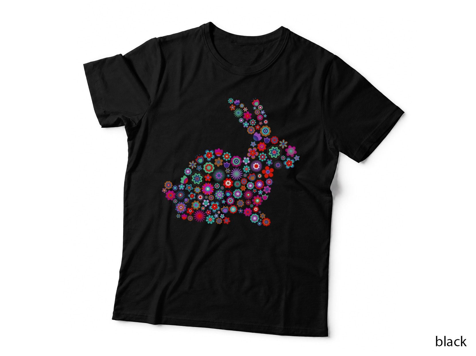 Floral Easter Bunny Women Girls Spring Flowers Rabbit T-Shirt