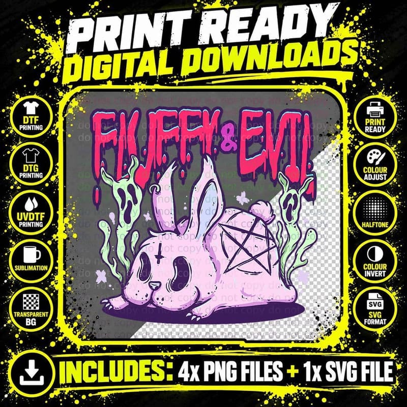Fluffy & Evil Pastel Goth Rabbit Voodoo Satanic Bunny Png SVG Digital Bundle