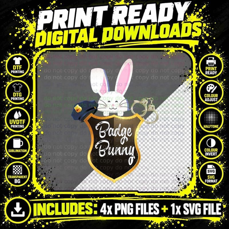 Funny Badge Bunny Love Police T-Shirt Png SVG Digital Bundle