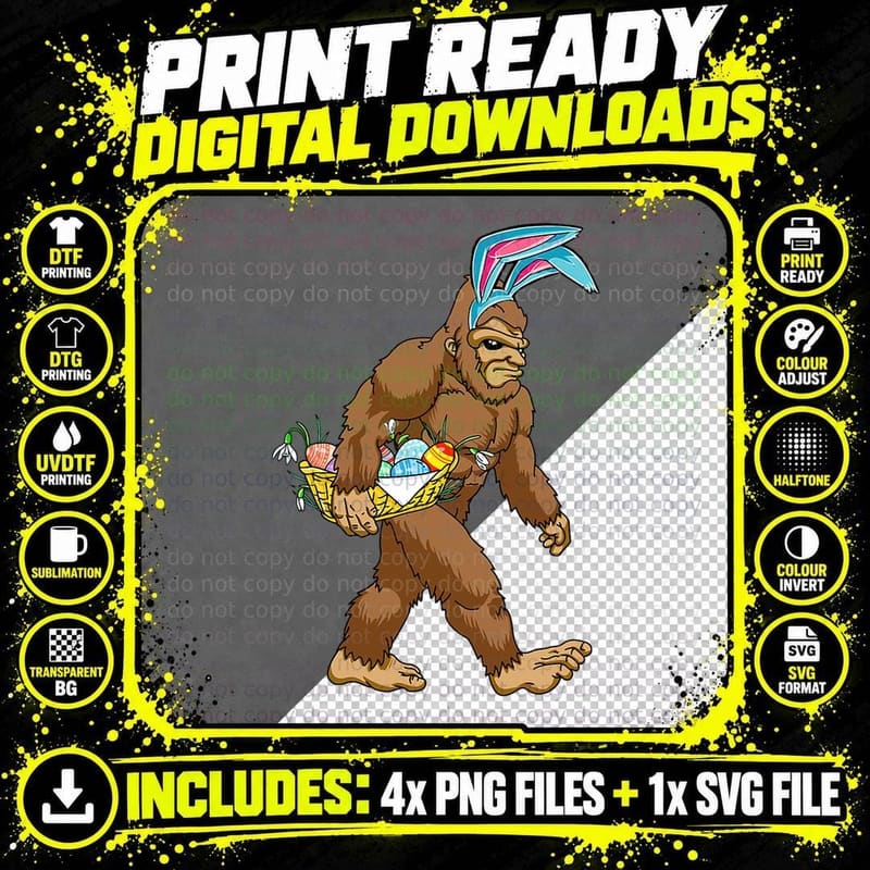 Funny Bigfoot Rabbit Carrying Eggs Yeti Easter Day Men Png SVG Digital Bundle