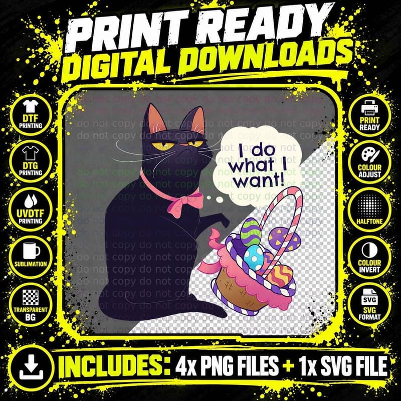 Funny Cat Easter T-Shirt, Easter Basket Stuffers Png SVG Digital Bundle