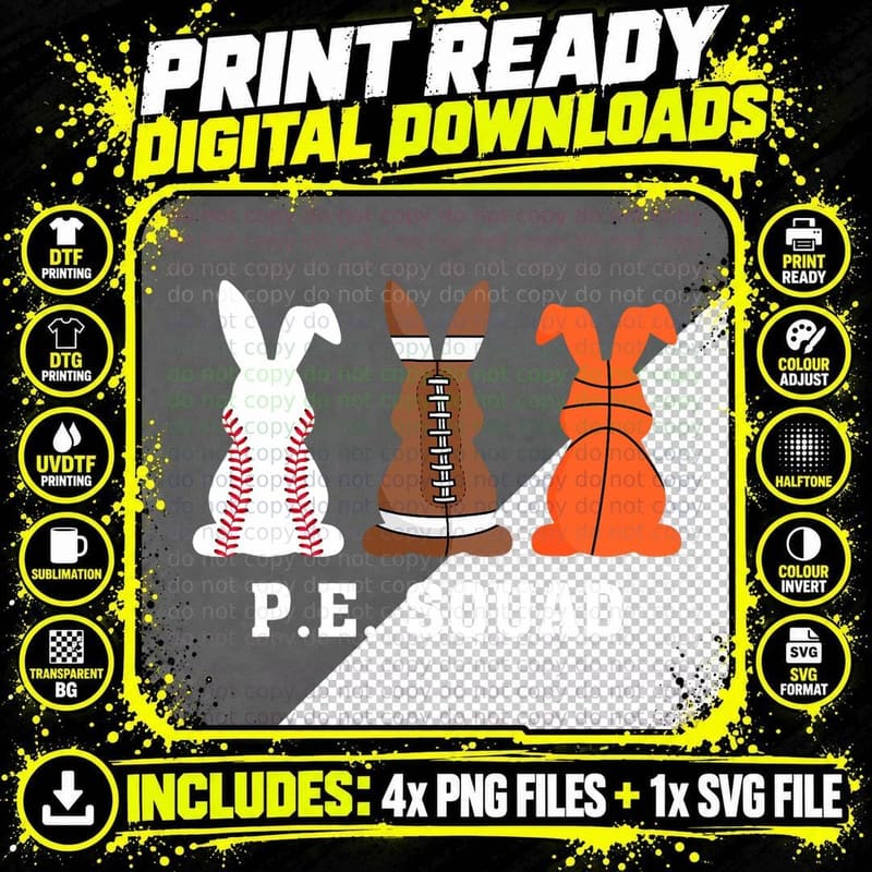 Funny Easter Bunny PE Squad Physical Education Teacher Png SVG Digital Bundle