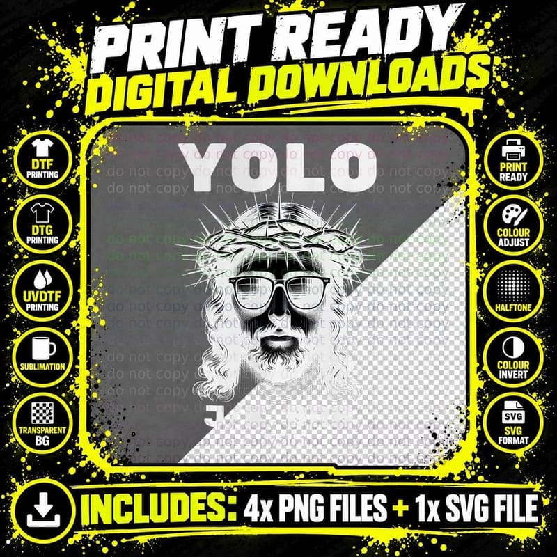 Funny Easter Christian Gifts Religious YOLO JK BRB Jesus Png SVG Digital Bundle