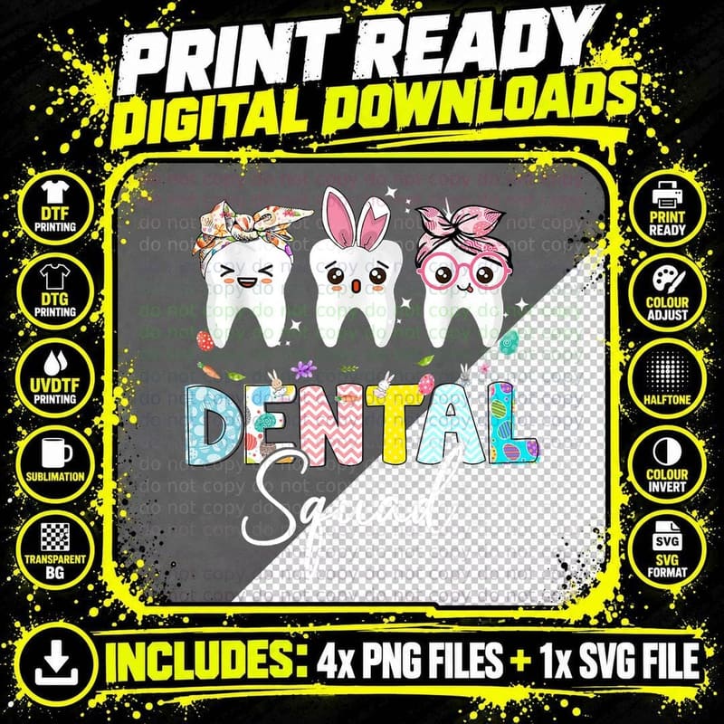 Funny Easter Dental Squad T-Shirt, Easter Themed Png SVG Digital Bundle