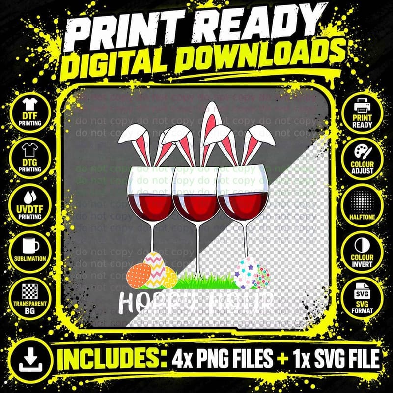 Funny Easter Shirt for Women Hoppy Hour Wine Lovers Png SVG Digital Bundle