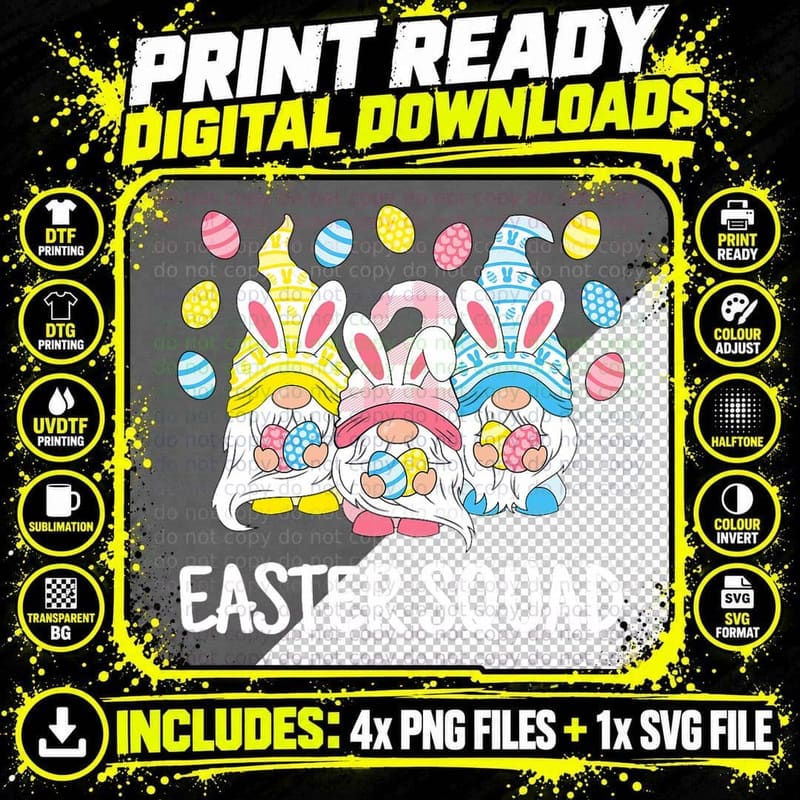Funny Easter Squad Gnomes Happy Easter Egg Bunny Gnome Png SVG Digital Bundle