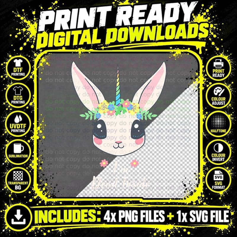 Funny I'm Dead Inside Sarcastic Humor Cute Unicorn Bunny Png SVG Digital Bundle