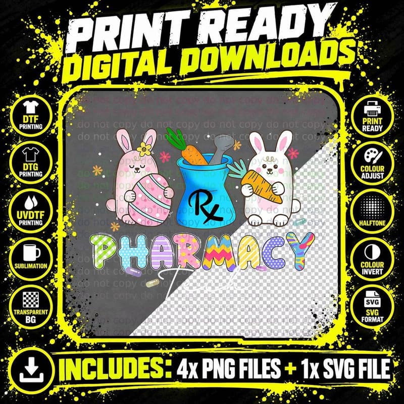 Funny Pharmacy Tech Bunny Pharmacist Happy Easter Day Png SVG Digital Bundle