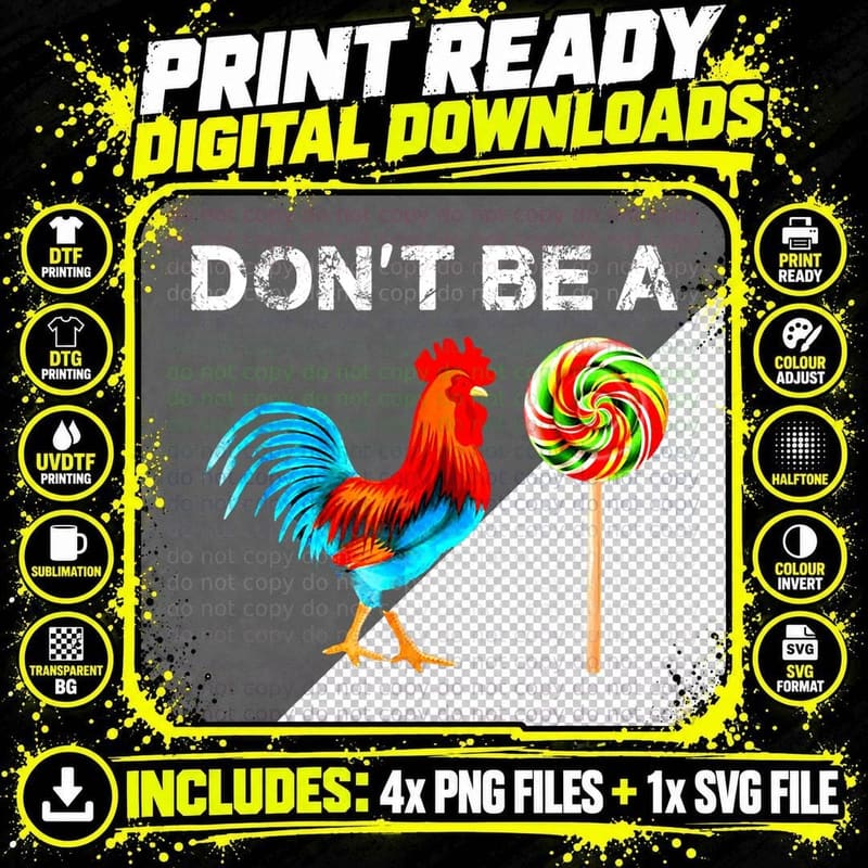 Funny Rooster Lollipop T-Shirt, Easter Humor Print Png SVG Digital Bundle
