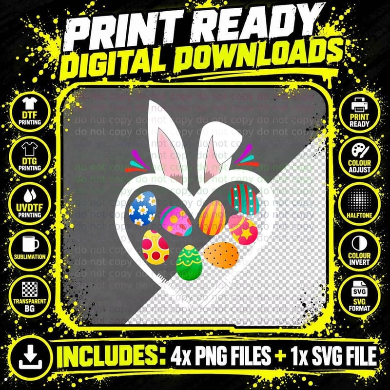 Funny Teacher Bunny Heart Easter Eggs Rabbit Easter Day Png SVG Digital Bundle