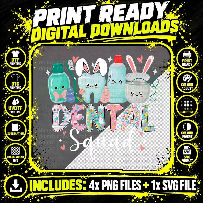 Funny Teeth Dental Squad Easter T-Shirt, Easter Themed Png SVG Digital Bundle