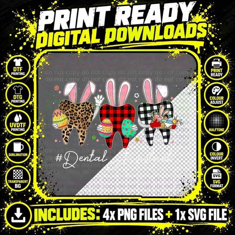 Funny Tooth Dental Assistant Dentist Life Easter Bunny Png SVG Digital Bundle