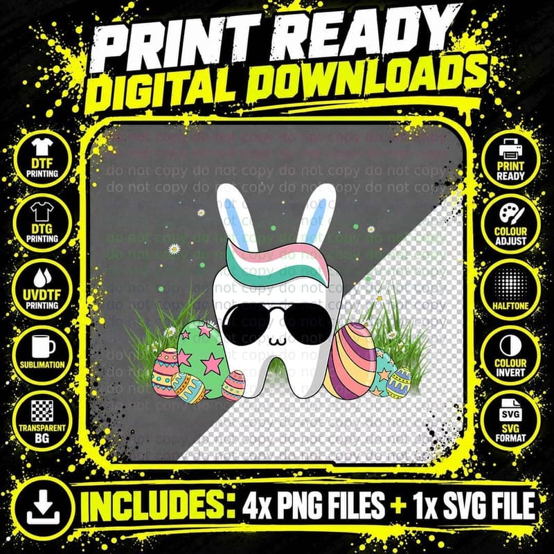 Funny Tooth Glasses Easter Day Dental Dentist Mens Boys Png SVG Digital Bundle