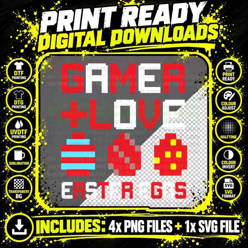 Gamer Love Easter Eggs T-Shirt, Pixel Art Style Png SVG Digital Bundle