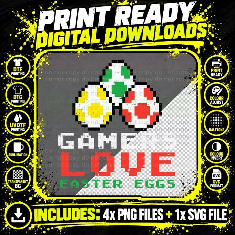 Gamers Love Easter Eggs Cute Video Game Gaming Boys Kids Png SVG Digital Bundle