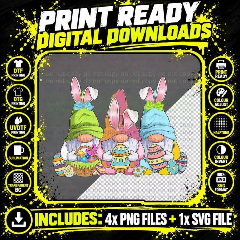 Gnome Bunny Easter Eggs Basket Easter Day Kids Girls Png SVG Digital Bundle