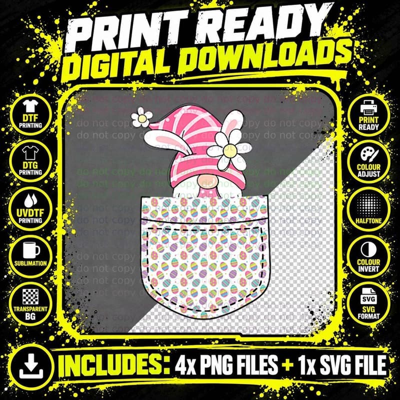 Gnome Pocket Egg Easter Day Boys Girls Kids Png SVG Digital Bundle