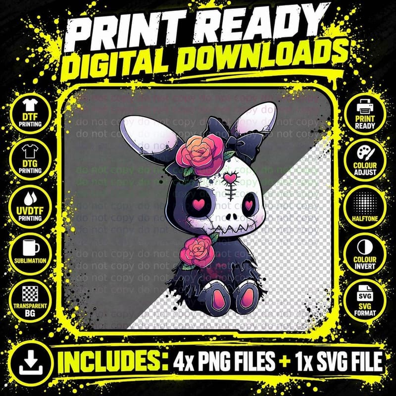 Goth Bunny E-Girl Kawaii Hase Cute Gothic Outfit Grunge Png SVG Digital Bundle