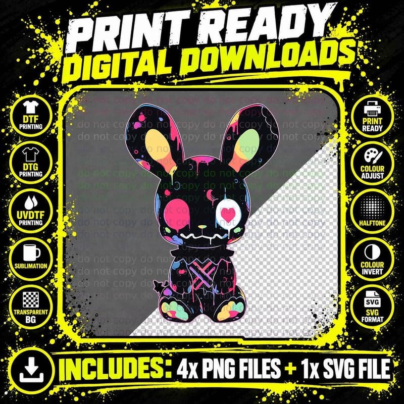 Goth Bunny Kawaii Rabbit Cute Gothic Outfit E-Girl Png SVG Digital Bundle
