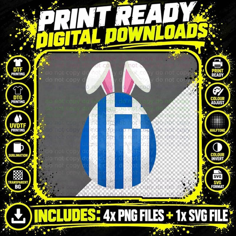 Greece Flag Egg Bunny Ears Greek Easter Sunday T-Shirt Png SVG Digital Bundle