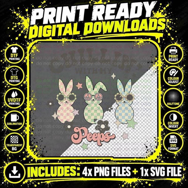 Groovy Chillin Bunny Happy Easter Day Family Teacher Png SVG Digital Bundle