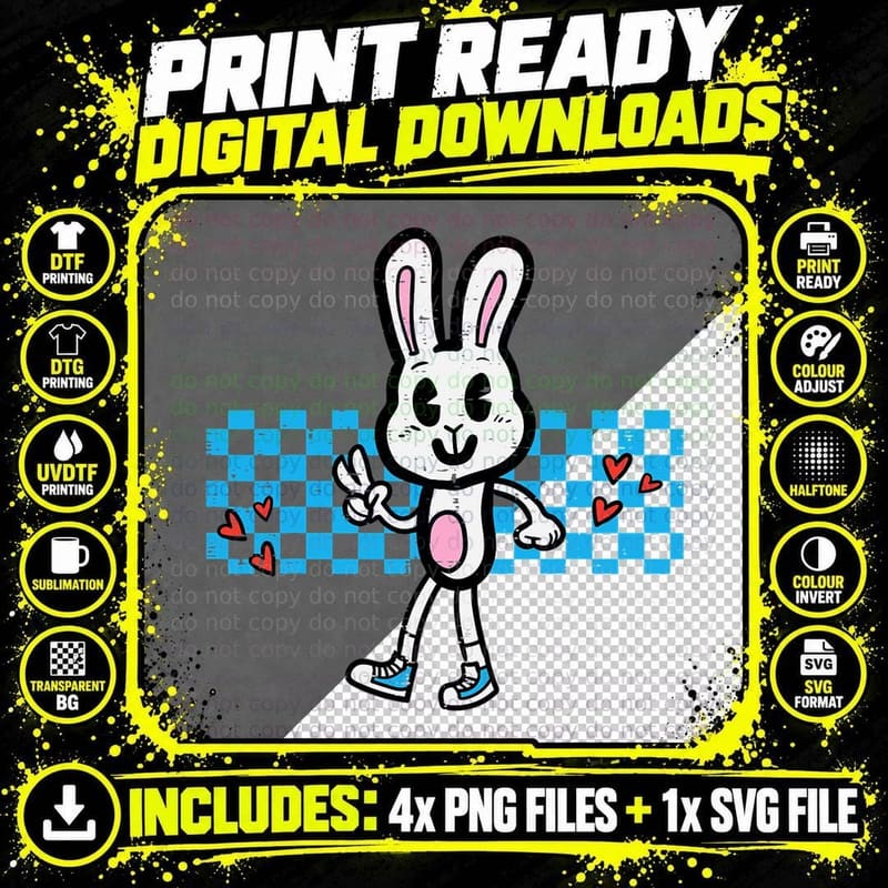 Groovy Easter Bunny Peace Retro Rabbit Men Women Kids Png SVG Digital Bundle
