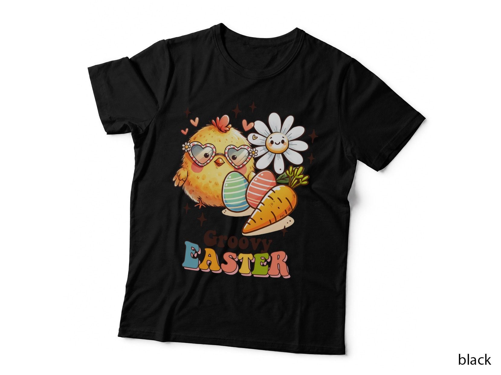 Groovy Easter T-Shirt, Groovy Easter Chick with Eggs and Graphic Tee