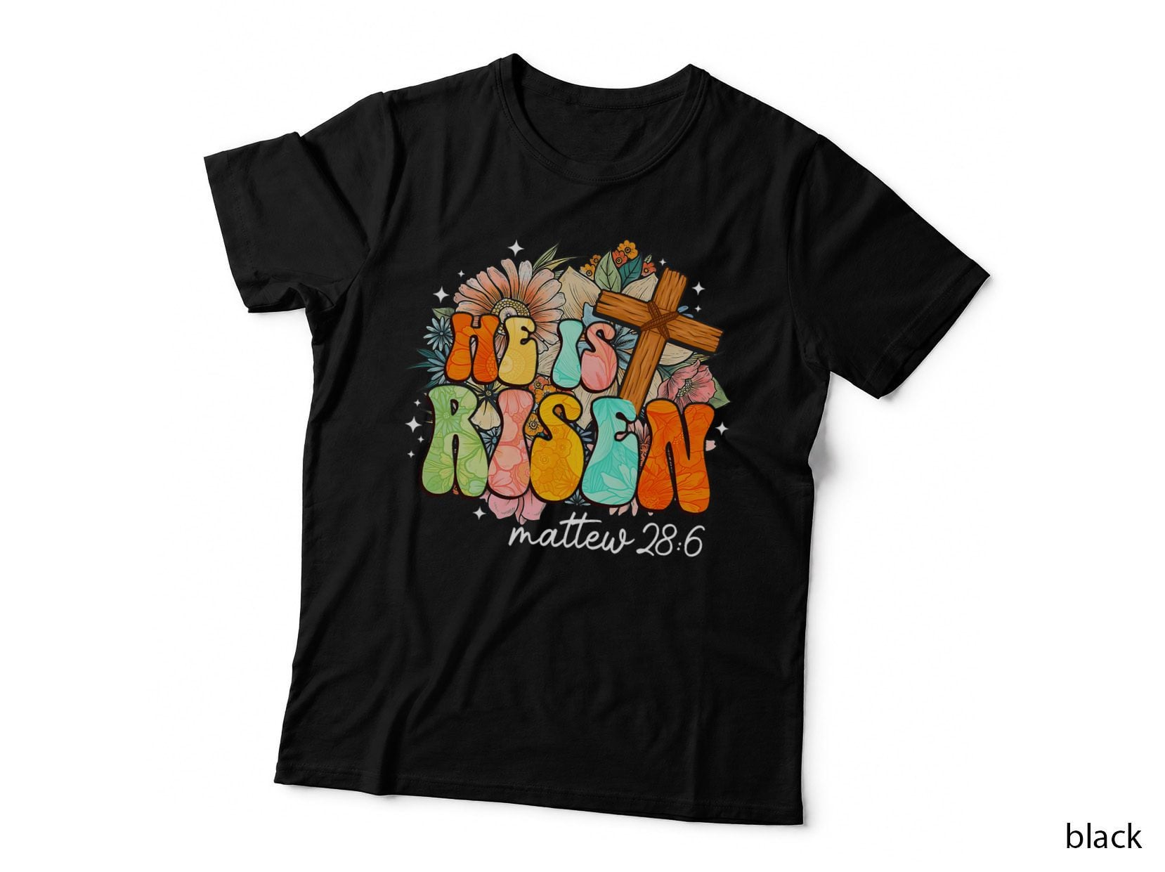Groovy He Is Risen Cross Jesus Religious Easter Christians T-Shirt