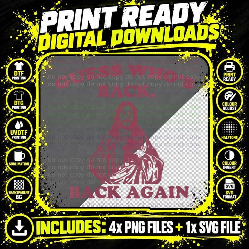 Guess Who's Back Again Happy Easter! Jesus Christ T-Shirt Png SVG Digital Bundle