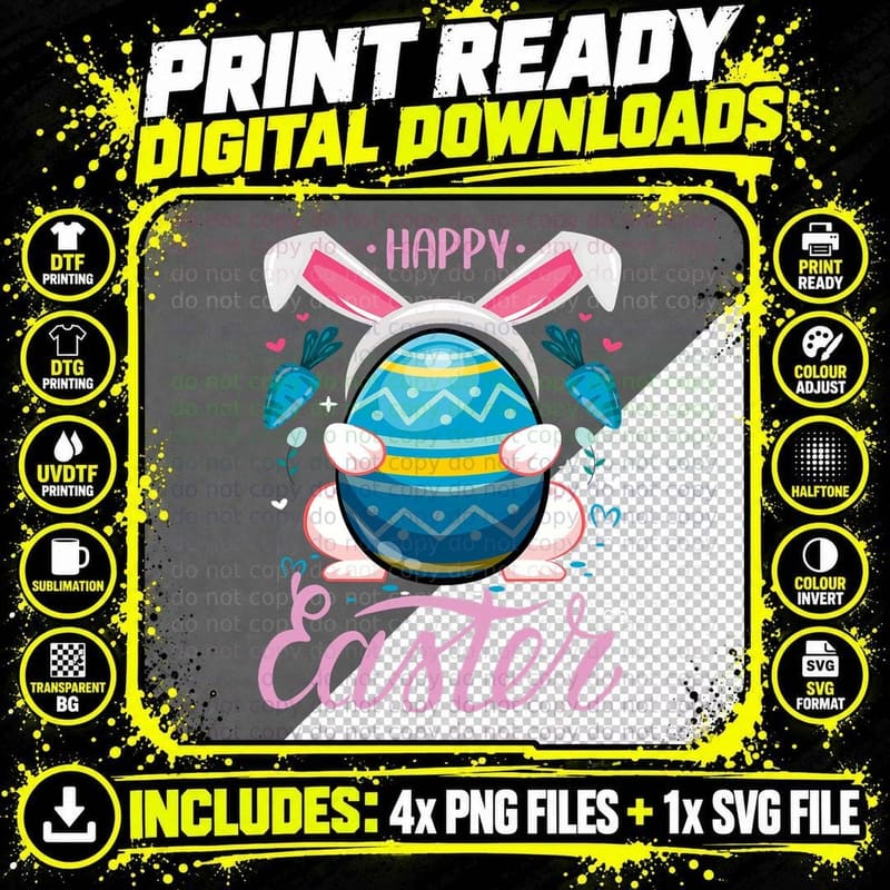 HAPPY Easter Bunny Rabbit Face Funny Easter Day Women Png SVG Digital Bundle