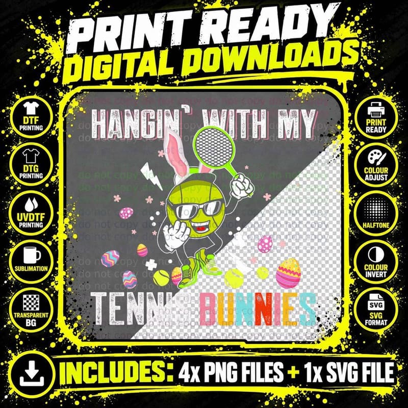 Hangin' with My Tennis Bunnies Tennis Lover Happy Easter Png SVG Digital Bundle